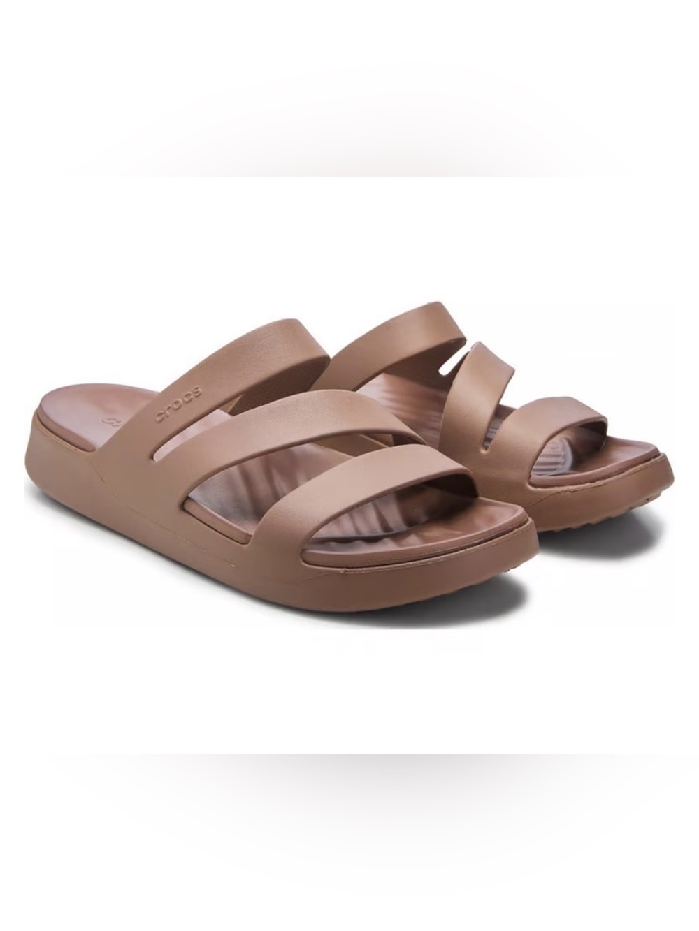 NWOT CROCS Women's Getaway Triple Strap Slide Sandals Taupe Size 11